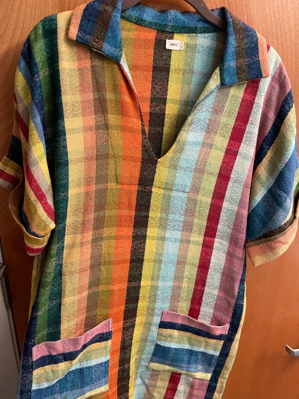 WARM Multicolor Vertical Stripe Polo in Orange, Yellow, Blue, Green, Red